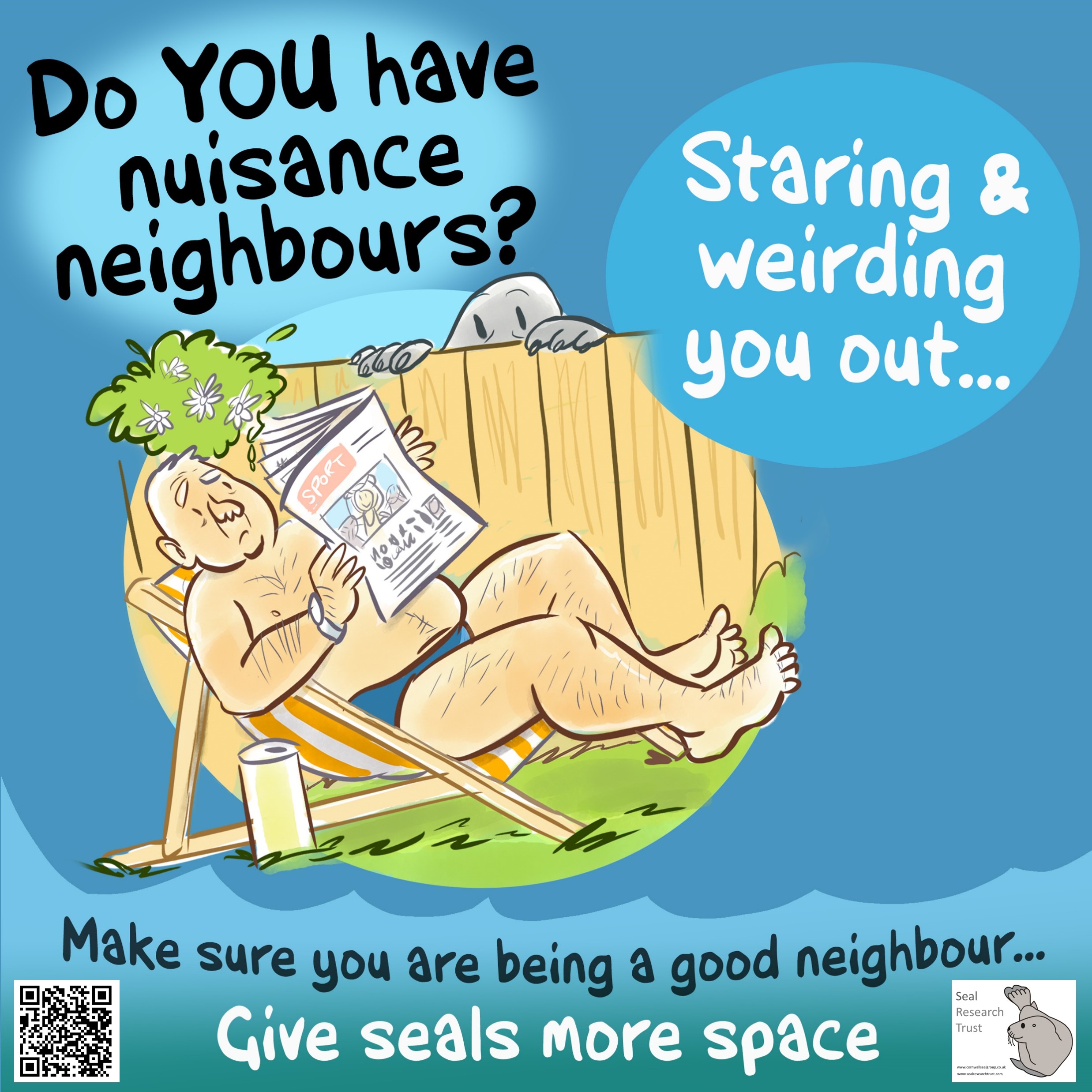 A social media graphic encouraging people to be better neighbours when it comes to staring at seals